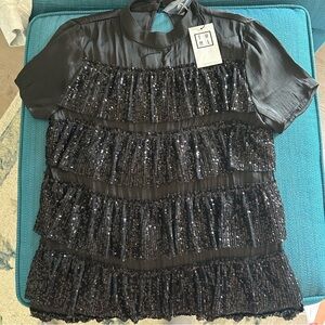 THML Black Sequin Tiered Dress